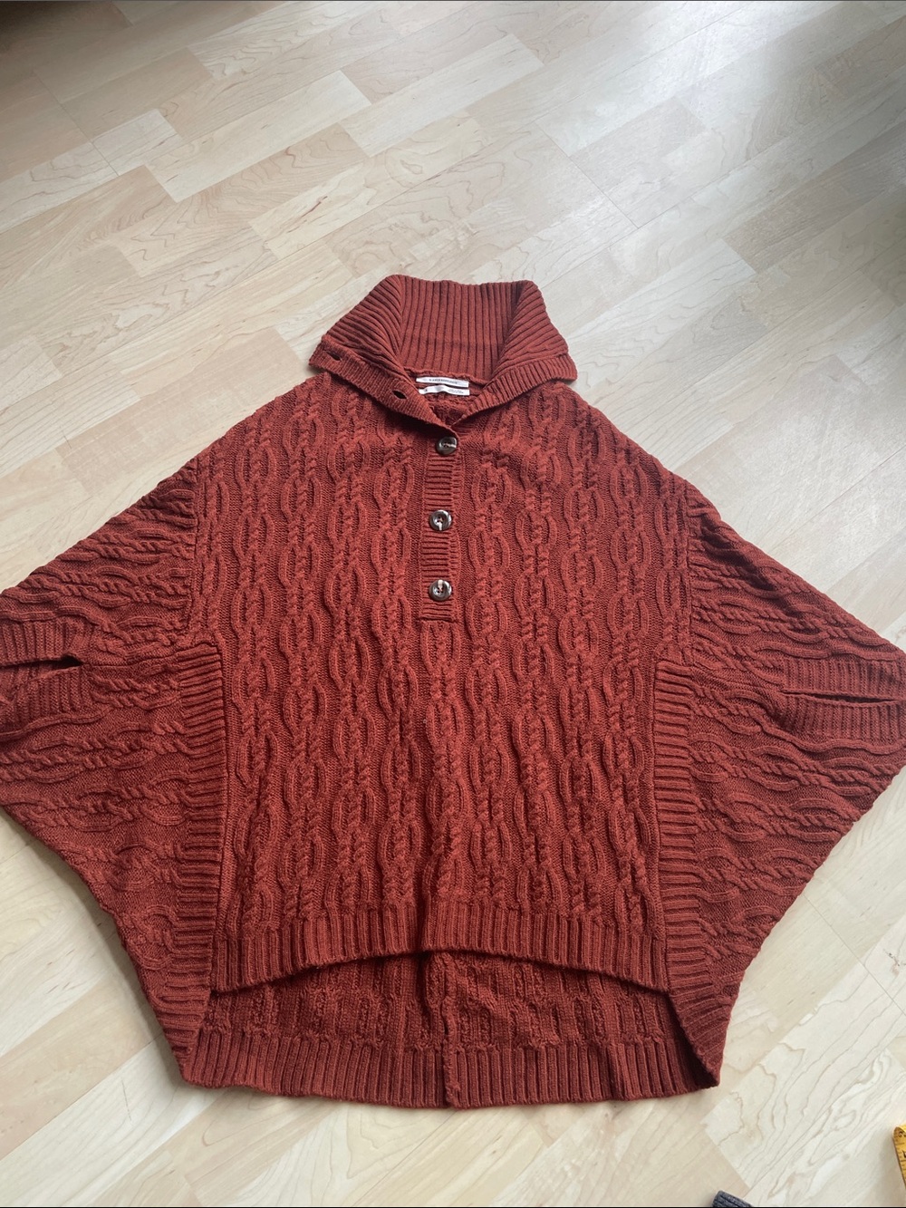 Anthropologie Cable Knit Poncho Sweater - Dark Rust